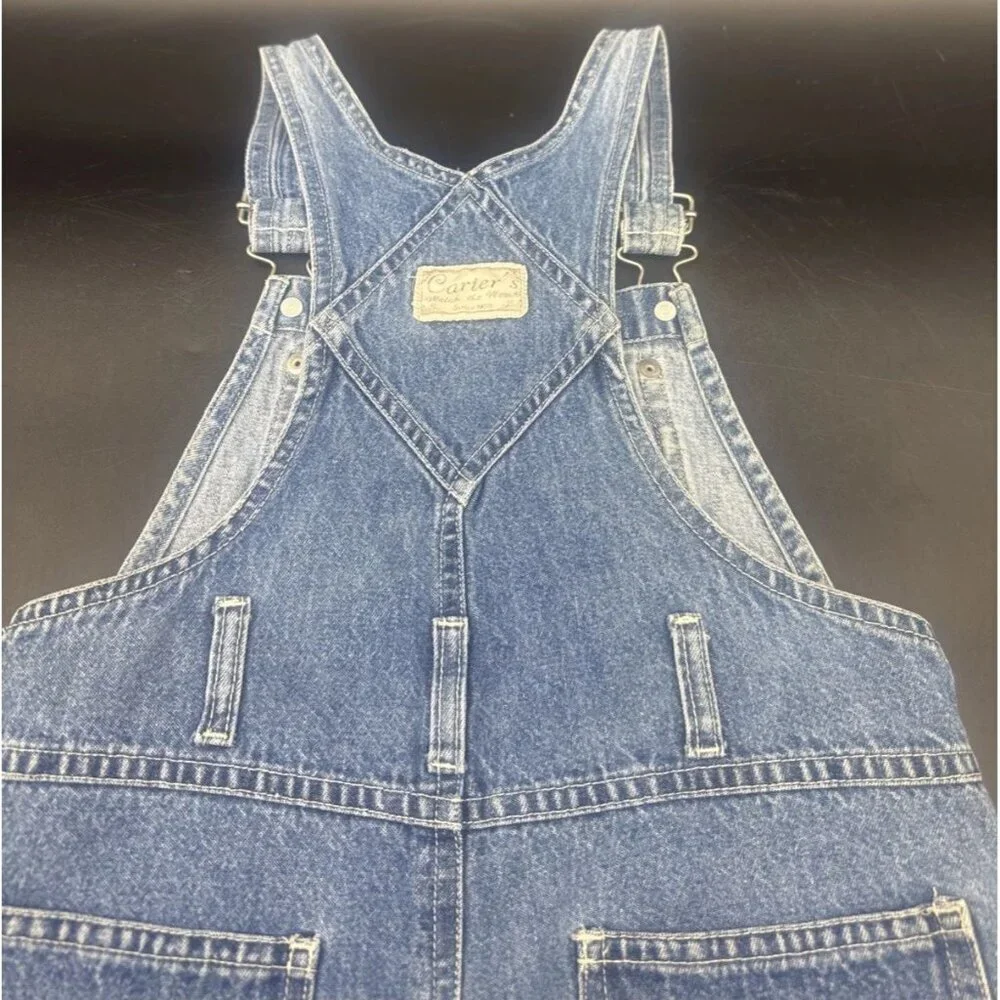 VTG Carters Watch The Wear Girls Blue Denim‎ Raw Hem Shortalls Overalls Sz 6X